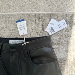 Abercrombie black leather straight leg 90s pants